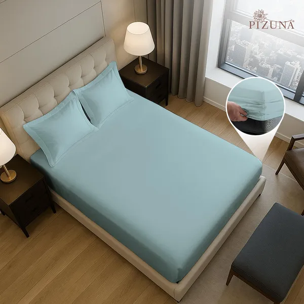 Pizuna_100%_Cotton_Solid_Baby_Blue_King_Fitted_Bedsheet