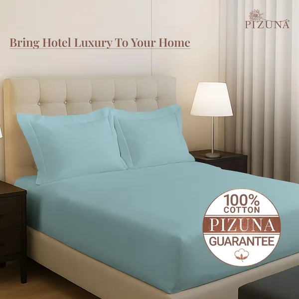 Pizuna_100%_Cotton_Solid_Baby_Blue_King_Fitted_Bedsheet