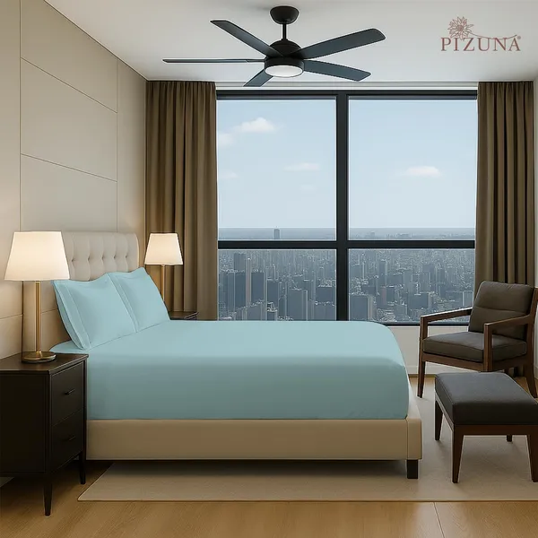 Pizuna_100%_Cotton_Solid_Baby_Blue_King_Fitted_Bedsheet