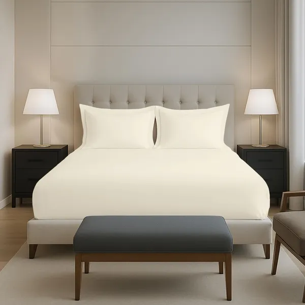 Pizuna_Cotton_Solid_New_Ivory_King_Fitted_Bedsheet