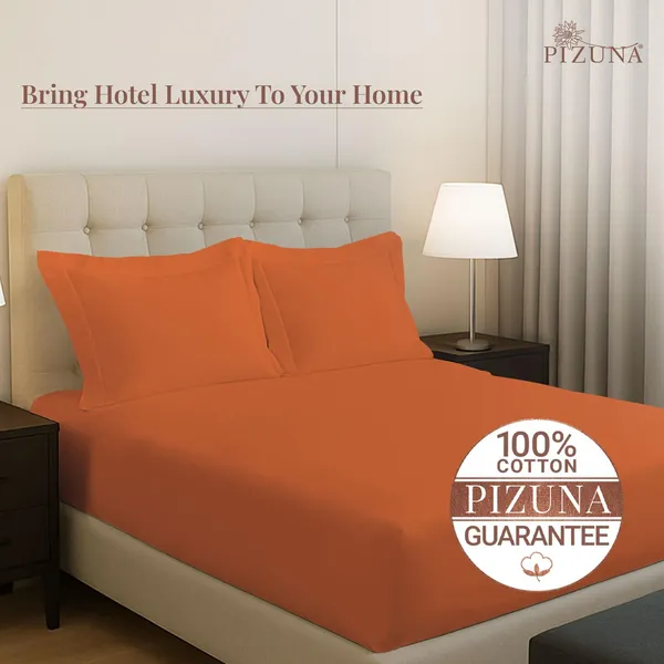 Pizuna_Cotton_Solid_Burnt_Orange_King_Fitted_Bedsheet