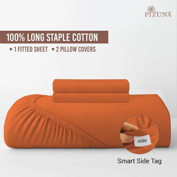 Pizuna_Cotton_Solid_Burnt_Orange_King_Fitted_Bedsheet