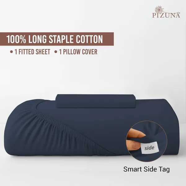 Pizuna_Cotton_Solid_Dark_Blue_Single_Fitted_Bedsheet_With_Pillow_Cover