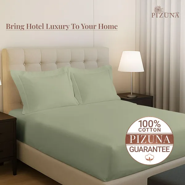 Pizuna_Cotton_Solid_Light_Sage_Queen_Fitted_Bedsheet_Set