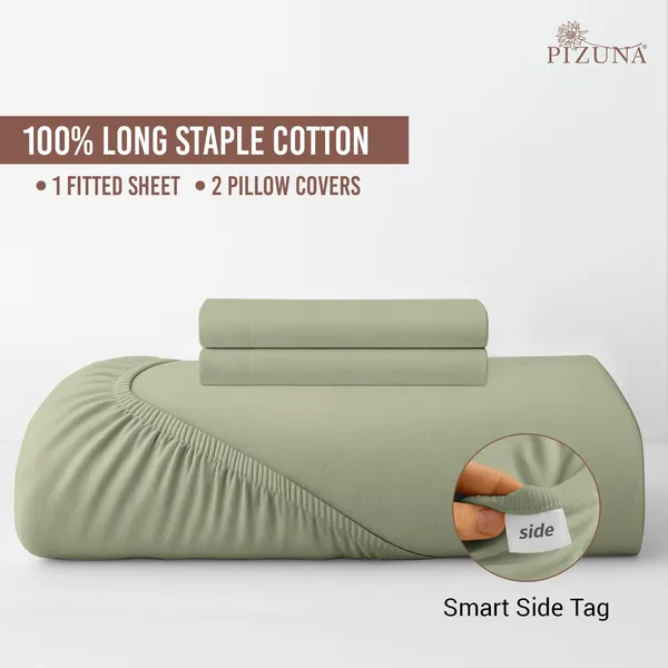Pizuna_Cotton_Solid_Light_Sage_Queen_Fitted_Bedsheet_Set