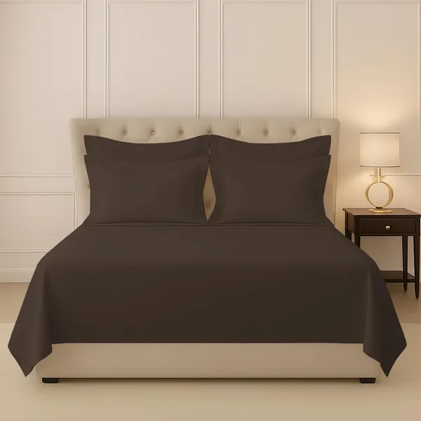Cotton_Solid_Dark_Brown_Super_King_Flat_Bedsheet_With_Pillow_Covers