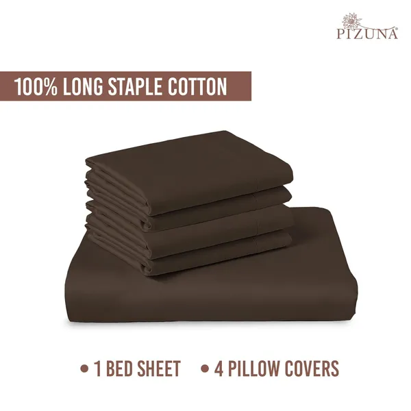 Cotton_Solid_Dark_Brown_Super_King_Flat_Bedsheet_With_Pillow_Covers