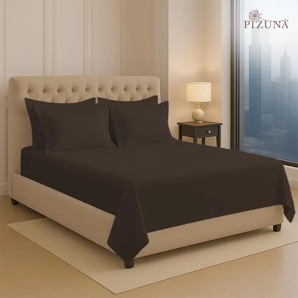 Cotton_Solid_Dark_Brown_Super_King_Flat_Bedsheet_With_Pillow_Covers