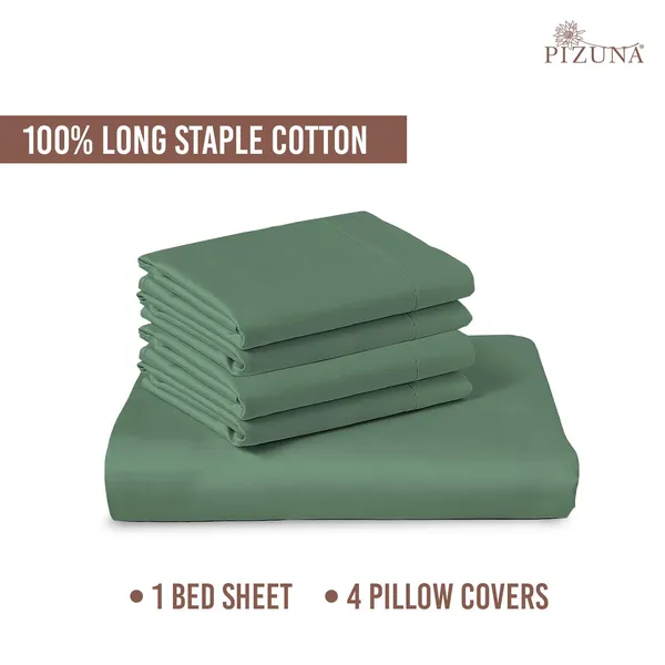 Cotton_Solid_Hedge_Green_Super_King_Flat_Bedsheet_With_Pillow_Covers