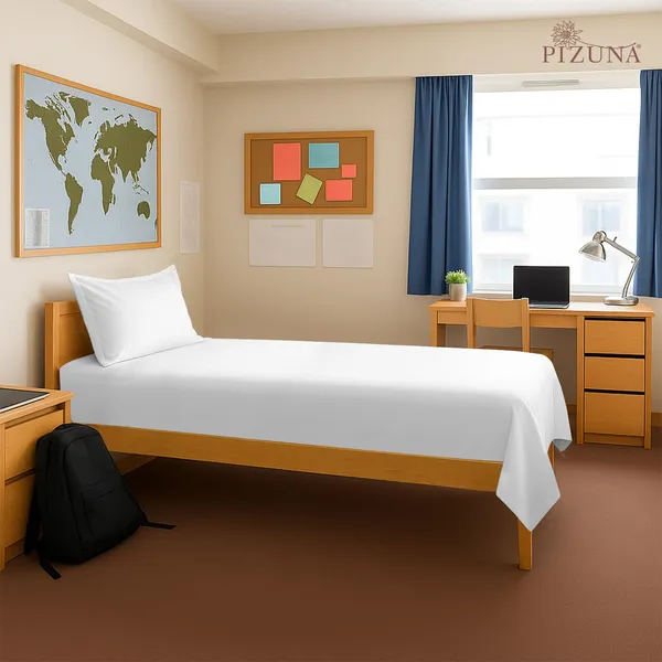 Pizuna_Cotton_Solid_White_Single_Flat_Bedsheet_With_Pillow_Cover