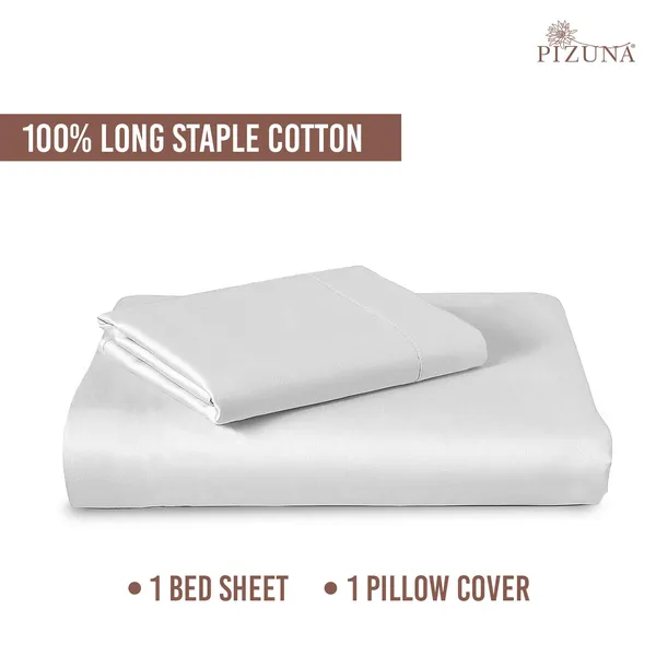 Pizuna_Cotton_Solid_White_Single_Flat_Bedsheet_With_Pillow_Cover