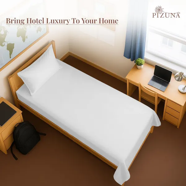 Pizuna_Cotton_Solid_White_Single_Flat_Bedsheet_With_Pillow_Cover