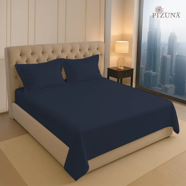 Pizuna_Cotton_Solid_Dark_Blue_King_Flat_Bedsheet