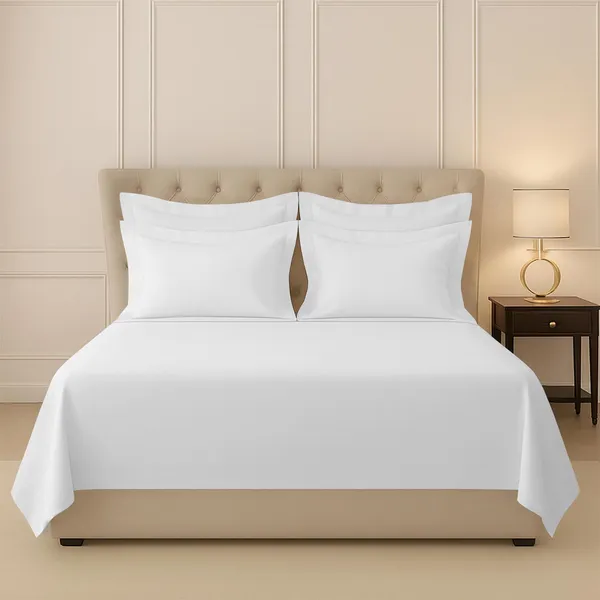 Pizuna_100%_Long_Staple_Cotton_Solid_White_Super_King_Flat_Bedsheet