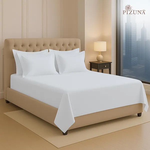 Pizuna_100%_Long_Staple_Cotton_Solid_White_Super_King_Flat_Bedsheet