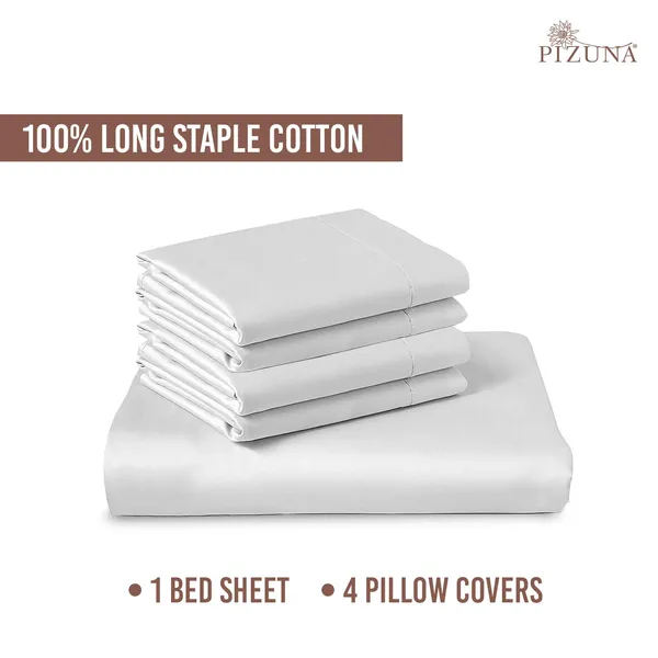 Pizuna_100%_Long_Staple_Cotton_Solid_White_Super_King_Flat_Bedsheet