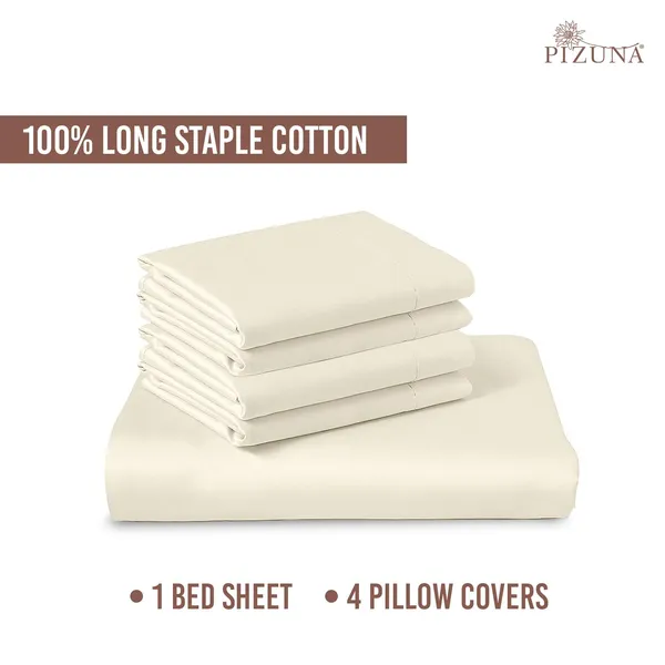 Pizuna_100%_Long_Staple_Cotton_Solid_Ivory_Super_King_Flat_Bedsheet