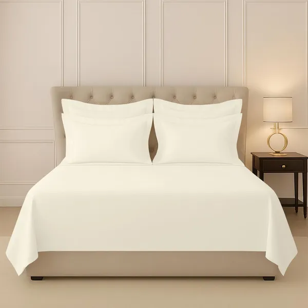 Pizuna_100%_Long_Staple_Cotton_Solid_Ivory_Super_King_Flat_Bedsheet