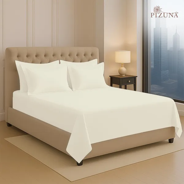 Pizuna_100%_Long_Staple_Cotton_Solid_Ivory_Super_King_Flat_Bedsheet