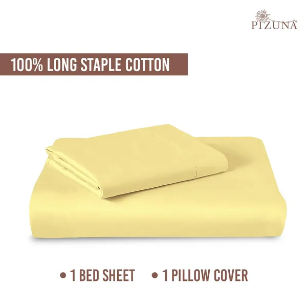 Pizuna_100%_Cotton_Cotton_Bedsheet_Single_Mellow_Yellow,_400_Thread_Count_Long_Staple_Combed_Cotton_Flat_Bedsheets_60_X100_Inches_With_1_Pillow_Cover,_Bed_Sheet_For_Single_Bed