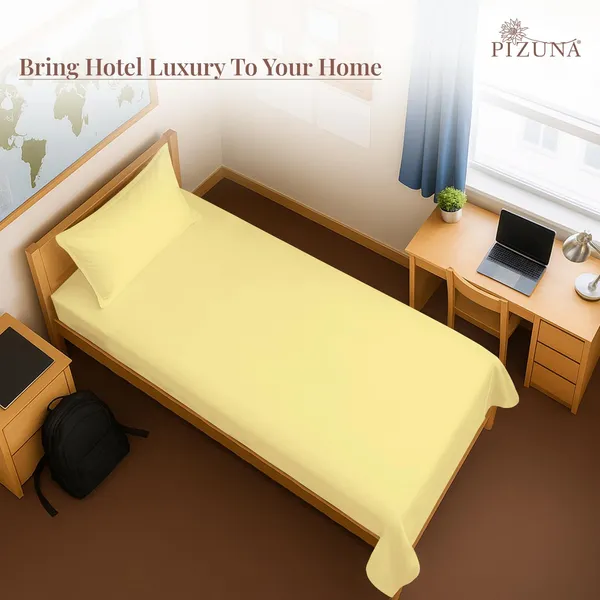 Pizuna_100%_Cotton_Cotton_Bedsheet_Single_Mellow_Yellow,_400_Thread_Count_Long_Staple_Combed_Cotton_Flat_Bedsheets_60_X100_Inches_With_1_Pillow_Cover,_Bed_Sheet_For_Single_Bed