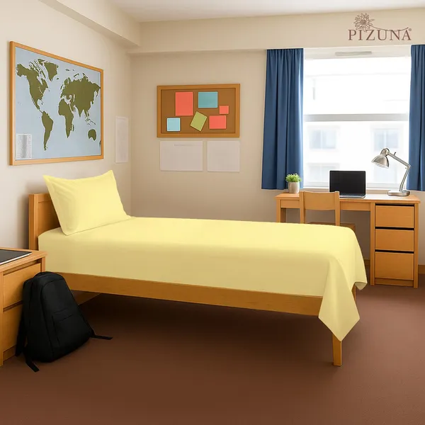 Pizuna_100%_Cotton_Cotton_Bedsheet_Single_Mellow_Yellow,_400_Thread_Count_Long_Staple_Combed_Cotton_Flat_Bedsheets_60_X100_Inches_With_1_Pillow_Cover,_Bed_Sheet_For_Single_Bed