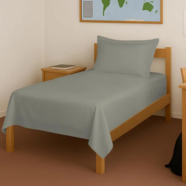 Pizuna_Cotton_Solid_Silver_Single_Flat_Bedsheet_With_Pillow_Cover