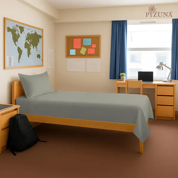 Pizuna_Cotton_Solid_Silver_Single_Flat_Bedsheet_With_Pillow_Cover