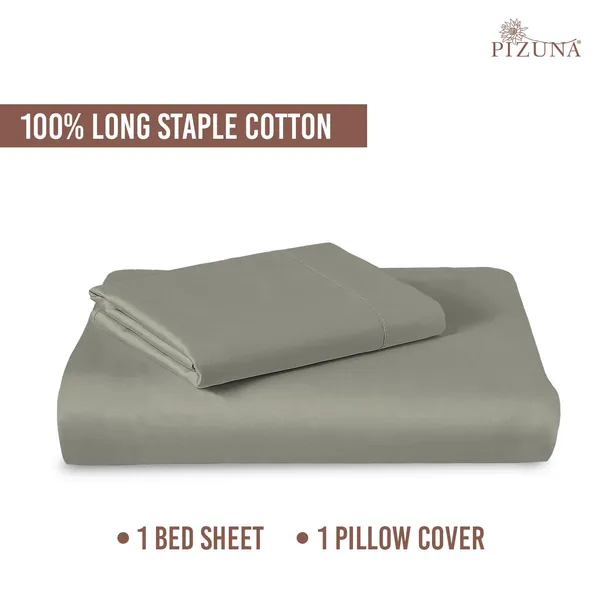 Pizuna_Cotton_Solid_Silver_Single_Flat_Bedsheet_With_Pillow_Cover