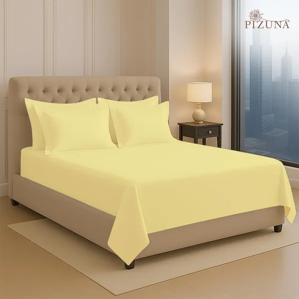 Cotton_Solid_Mellow_Yellow_Super_King_Flat_Bedsheet_With_Pillow_Covers