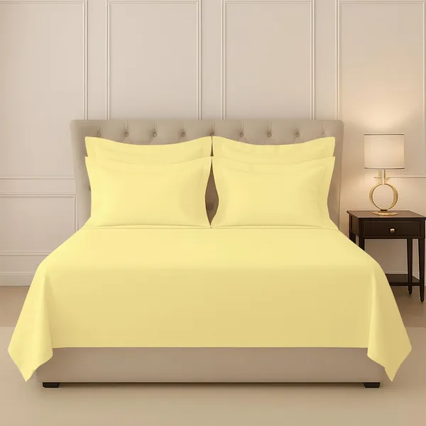 Cotton_Solid_Mellow_Yellow_Super_King_Flat_Bedsheet_With_Pillow_Covers