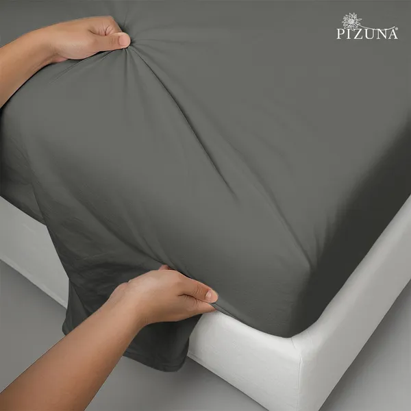 Pizuna_Cotton_Solid_Dark_Grey_Queen_Bedsheet
