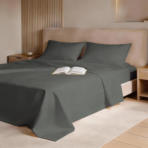 Pizuna_Cotton_Solid_Dark_Grey_Queen_Bedsheet