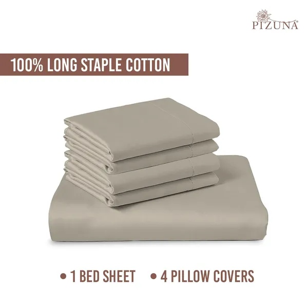 Pizuna_100%_Long_Staple_Cotton_Solid_Simply_Taupe_Super_King_Flat_Bedsheet