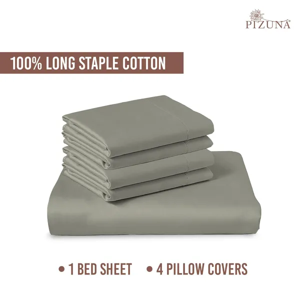 Pizuna_100%_Long_Staple_Cotton_Solid_Silver_Super_King_Flat_Bedsheet