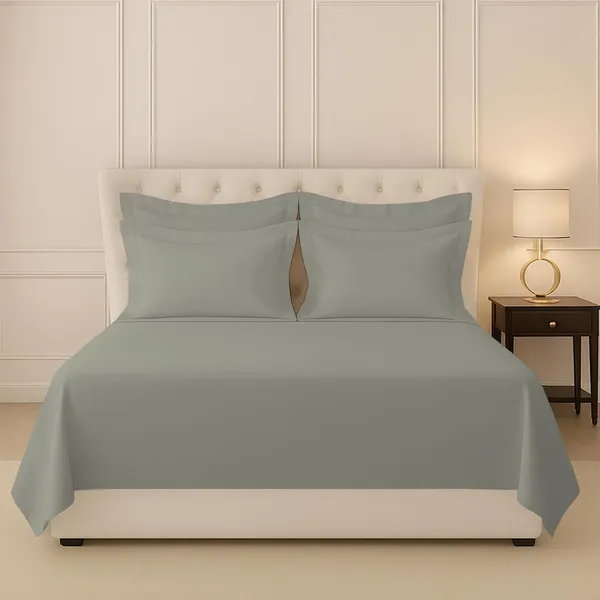 Pizuna_100%_Long_Staple_Cotton_Solid_Silver_Super_King_Flat_Bedsheet