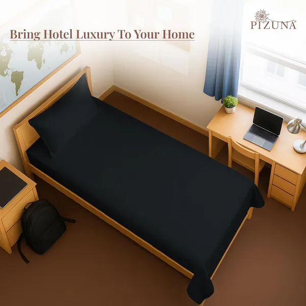 Pizuna_100%_Cotton_Solid_Black_Single_Flat_Bedsheet_Set