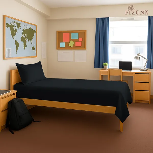 Pizuna_100%_Cotton_Solid_Black_Single_Flat_Bedsheet_Set