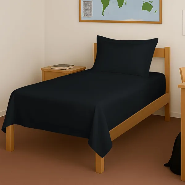 Pizuna_100%_Cotton_Solid_Black_Single_Flat_Bedsheet_Set