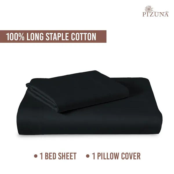 Pizuna_100%_Cotton_Solid_Black_Single_Flat_Bedsheet_Set