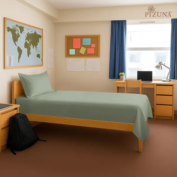 Pizuna_100%_Cotton_Solid_Sea_Foam_Single_Flat_Bedsheet