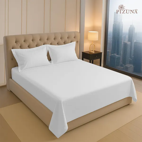 Pizuna_Cotton_Solid_White_King_Flat_Bedsheet
