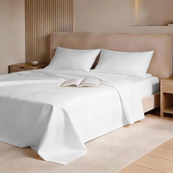 Pizuna_Cotton_Solid_White_King_Flat_Bedsheet