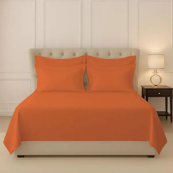 Pizuna_100%_Long_Staple_Cotton_Solid_Burnt_Orange_Super_King_Flat_Bedsheet
