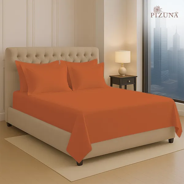 Pizuna_100%_Long_Staple_Cotton_Solid_Burnt_Orange_Super_King_Flat_Bedsheet