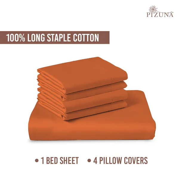 Pizuna_100%_Long_Staple_Cotton_Solid_Burnt_Orange_Super_King_Flat_Bedsheet