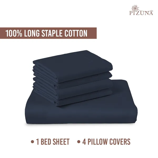 Pizuna_100%_Long_Staple_Cotton_Solid_Dark_Blue_Super_King_Flat_Bedsheet