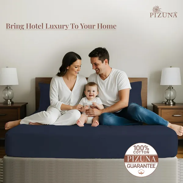 Pizuna_100%_Long_Staple_Cotton_Solid_Dark_Blue_Super_King_Flat_Bedsheet