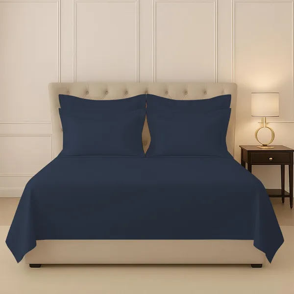 Pizuna_100%_Long_Staple_Cotton_Solid_Dark_Blue_Super_King_Flat_Bedsheet