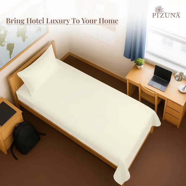 Pizuna_Cotton_Solid_New_Ivory_Single_Flat_Bedsheet_With_Pillow_Cover